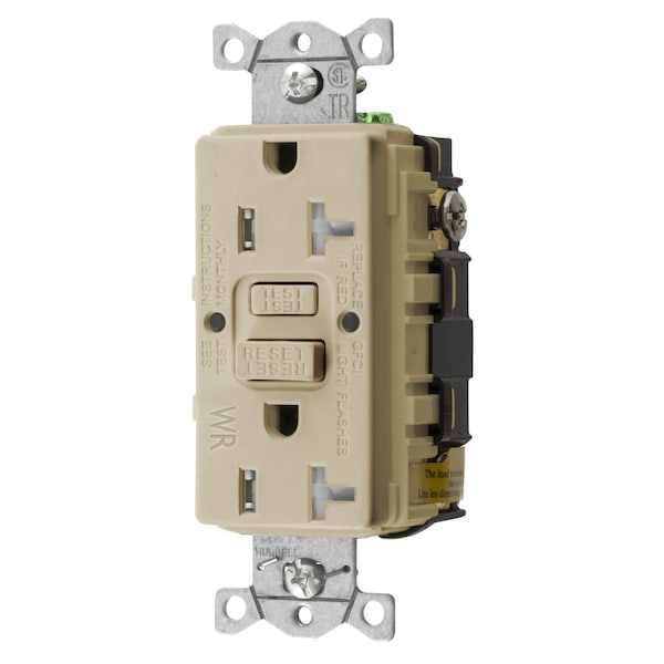 Heavy Duty Commercial Tamper-Resistant/Weather Resistant AUTOGUARD Self-Test GFCI Receptacle (Assembled In USA), 20A, Ivory